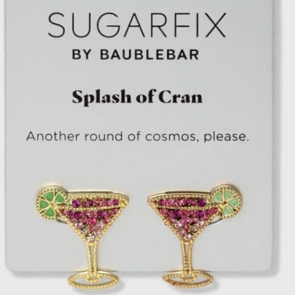 BaubleBar Splash of Cran Cosmos Cocktails Stud Earrings Sugarfix Pink Gold - Picture 2 of 6